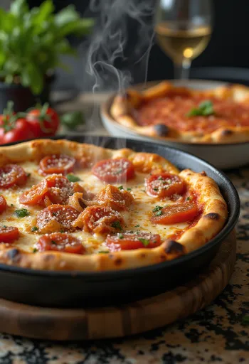 Chicago Deep-Dish Pizza met veel kaas en tomatensaus