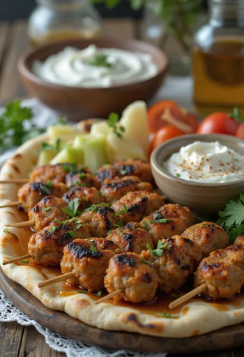 Kafta geserveerd met vers pitabrood en salade