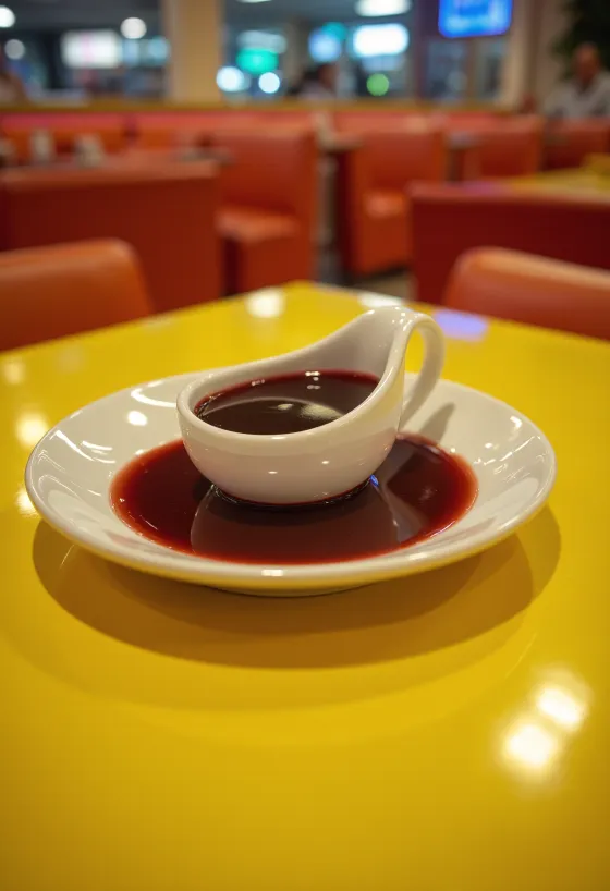 Sinaasappel-rode wijnsaus in een kom, versierd met verse rozemarijn en sinaasappelschil.