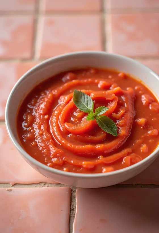 Paprika-tomatensaus geserveerd