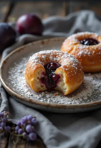 Pruimenjam-donuts geserveerd