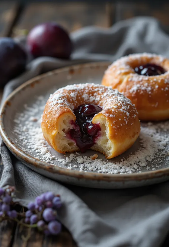 Pruimenjam-donuts geserveerd