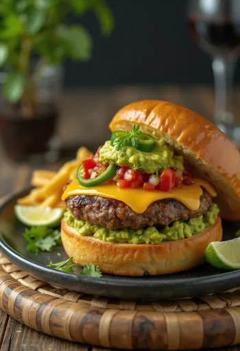 Vers bereide Tex-Mex hamburger met guacamole en salsasaus