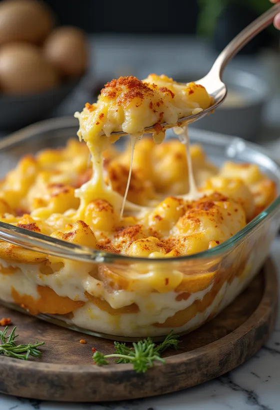 Vegan aardappelovenschotel geserveerd met verse peterselie