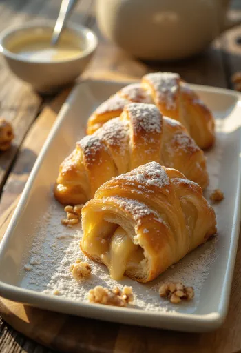 Knapperige appelstrudel gevuld met verse appel, bestrooid met poedersuiker