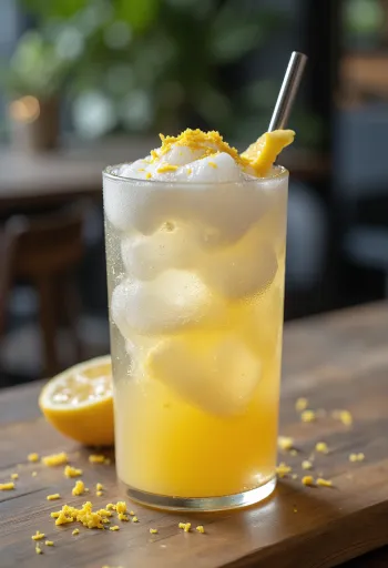 Citroen-gember frappé, verfrissend drankje versierd met een schijfje citroen