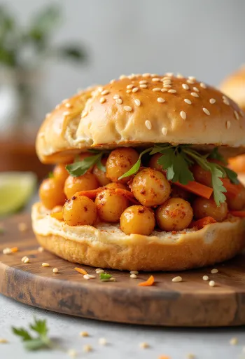 Bao bun met kruidige kikkererwten geserveerd