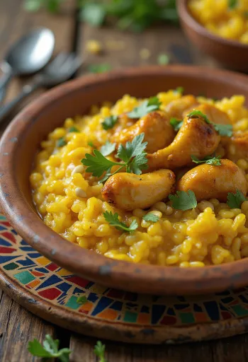 Kozhi Pongal, geserveerd met kip, geraspte kokos en verse koriander