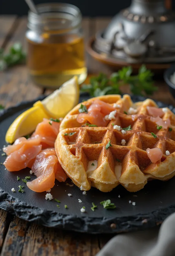 Zalm Wafel geserveerd