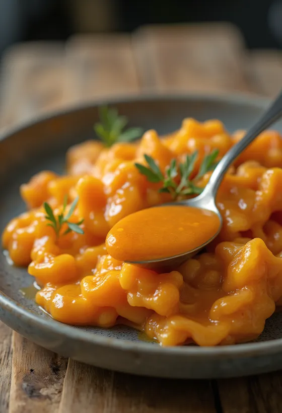 Paprika-botersaus geserveerd bij gegrild vlees