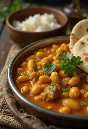 Sambar met mungbonen, versierd met verse koriander