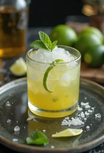 Caipirinha cocktail met stukjes limoen en geschaafd ijs