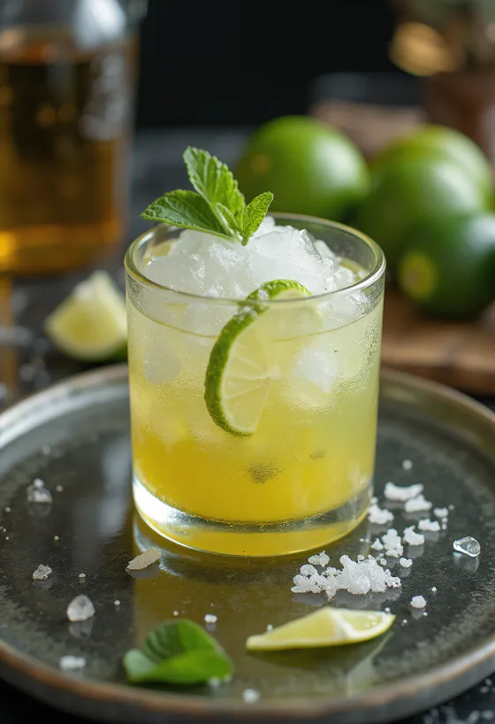 Caipirinha cocktail met stukjes limoen en geschaafd ijs