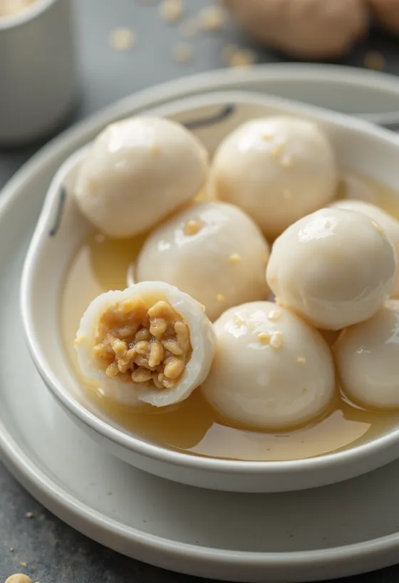 Pinda Tangyuan Chinees dessert met rijstmeelballetjes verse koriander