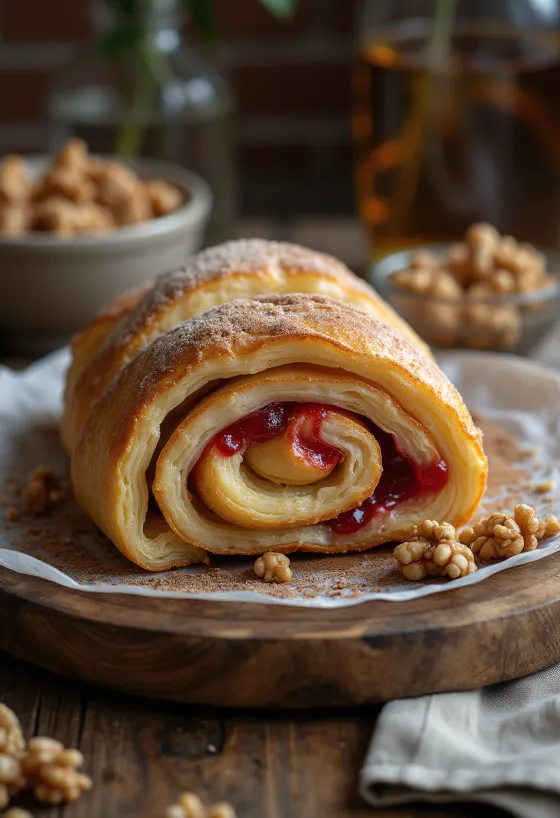 Chimney Cake met jam geserveerd