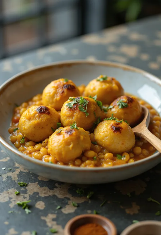Litti balletjes geserveerd met kruidige chokha