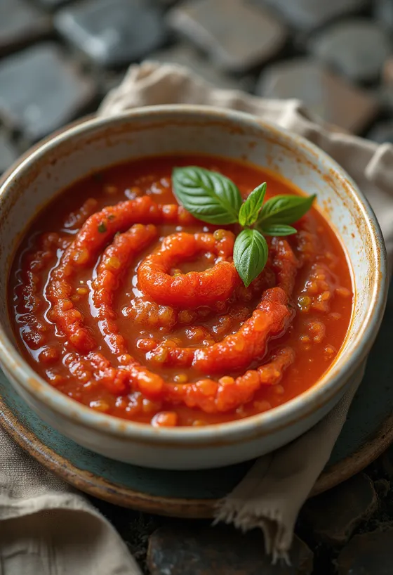 Tomaten-basilicumsaus geserveerd