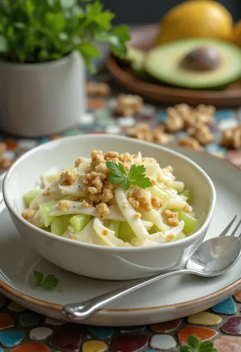 Frisse knolselderijsalade geserveerd