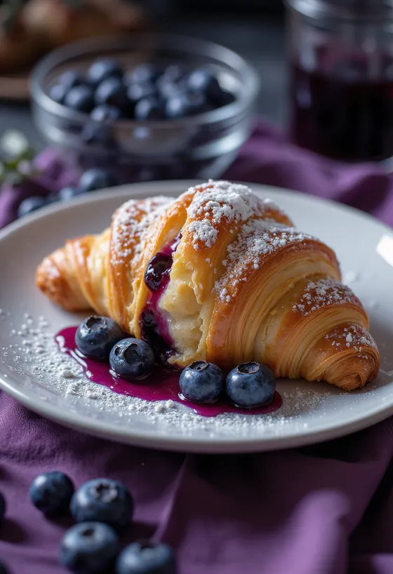 Versgebakken croissants met blauwe bessen