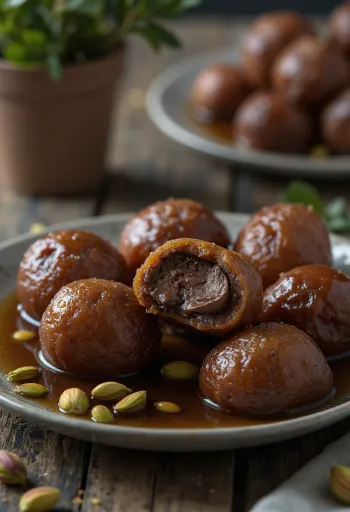 Gulab Jamun met chocolade, bedekt met rijke chocolade, doordrenkt met siroop