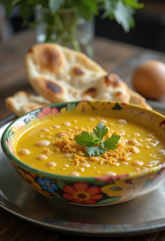 Mungunzá met kokosmelk, geserveerd met verse koriander en rijst