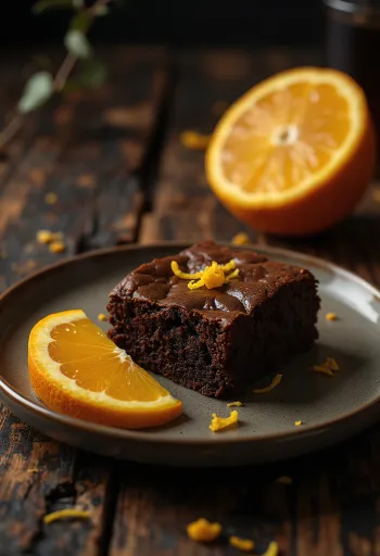 Sinaasappelbrownie geserveerd