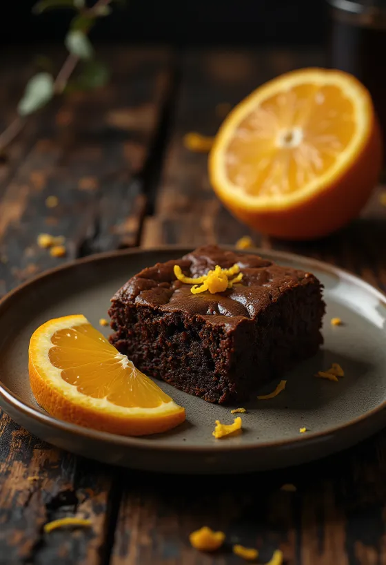 Sinaasappelbrownie geserveerd