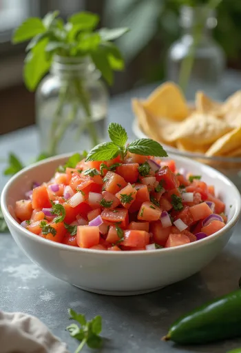 Tomatensalsa geserveerd