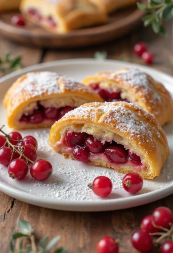 Aalbessenstrudel geserveerd op een wit bord