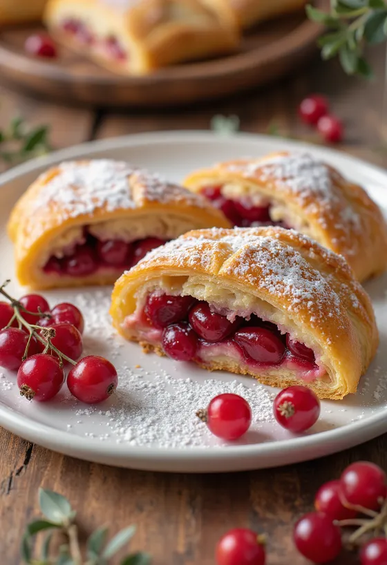 Aalbessenstrudel geserveerd op een wit bord
