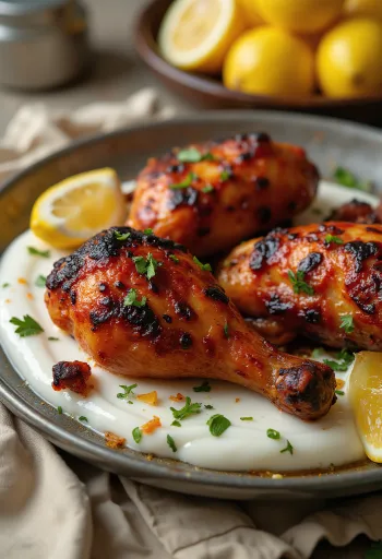 Tandoori kippenbout geserveerd met naanbrood en verse salade