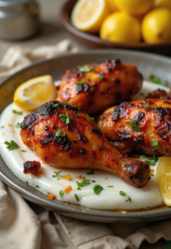 Tandoori kippenbout geserveerd met naanbrood en verse salade