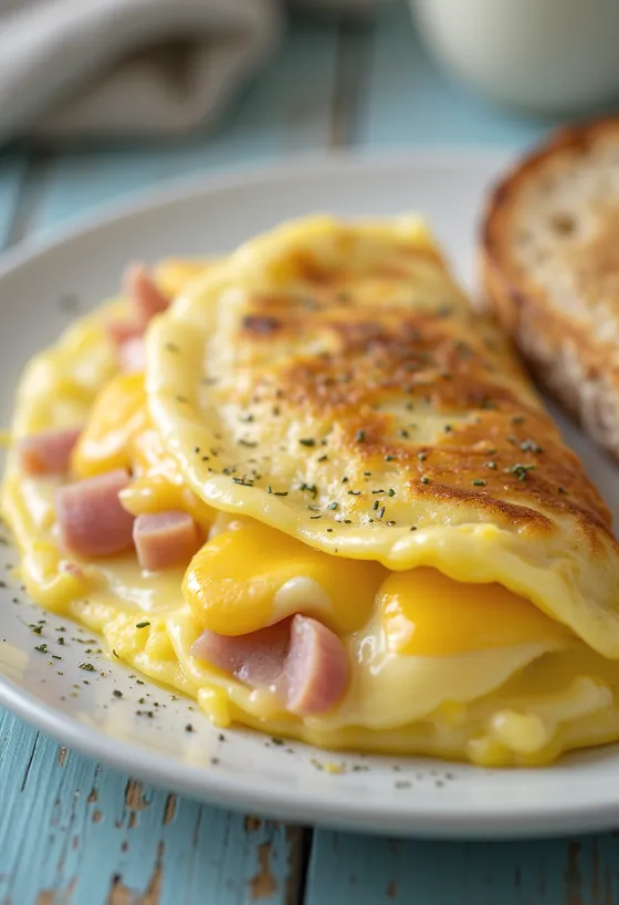 Gevulde omelet met verse groenten en gesmolten kaas binnenin