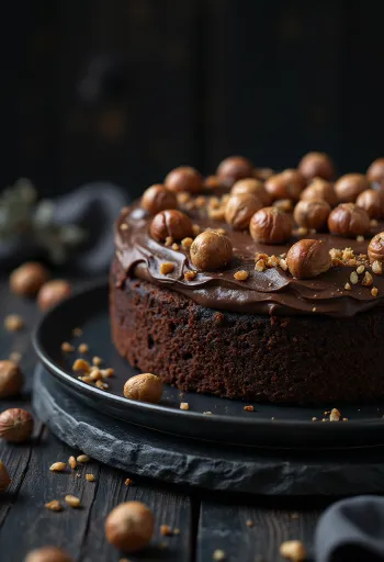 Chocolade-hazelnoottaart met romige chocoladelaag