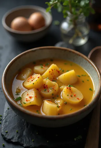 Lebbencssoep verrijkt met pasta, aardappel en rookspek