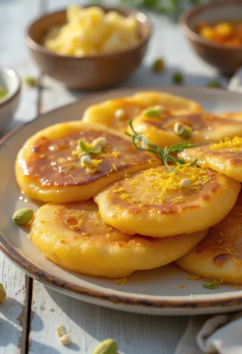 Malpua Indiase sirooppannenkoek geserveerd