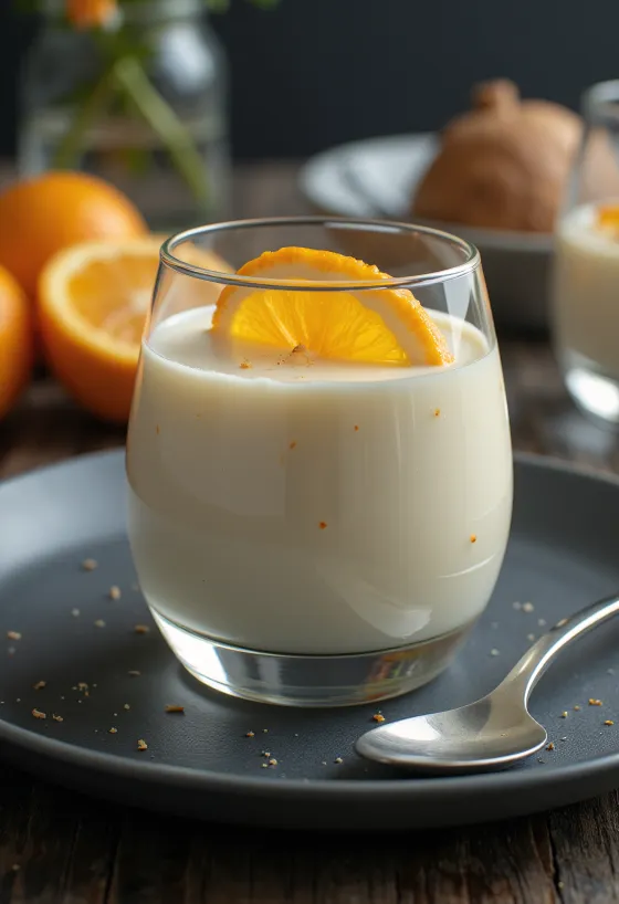 Sinaasappel panna cotta geserveerd
