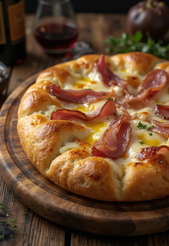 Focaccia met ham en mozzarella geserveerd