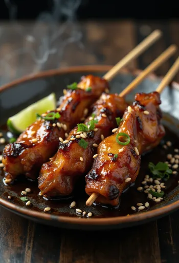Tebasaki Yakitori kippenvleugels, gegrild en geserveerd met sesamzaad