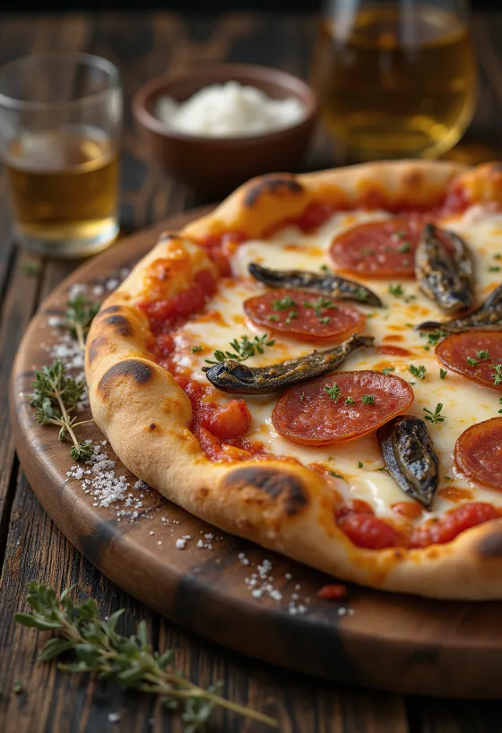 Pizza Diavola met ansjovis en chilipeper