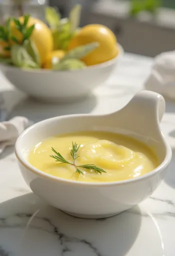 Rozemarijn-citroensaus geserveerd bij gegrilde vis