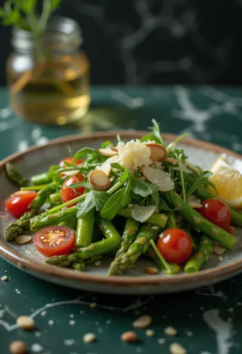 Aspergesalade met citroendressing geserveerd
