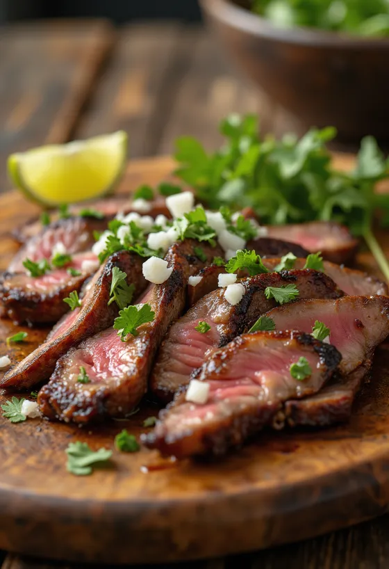 Carne asada geserveerd met tortilla en salade