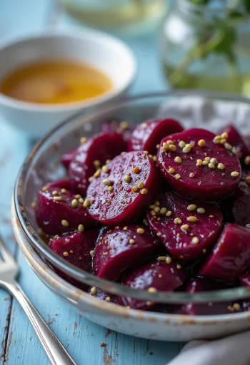 bietensalade geserveerd met verse groenten en balsamico-dressing