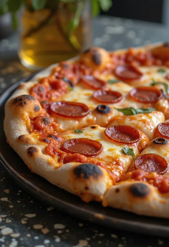 Gerookte kaas en pepperoni pizza vers gebakken