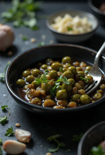 Knoflook-balsamicosaus met kappertjes geserveerd