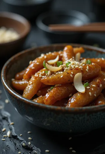 Myulchi Bokkeum Koreaans ansjovisgerecht geserveerd