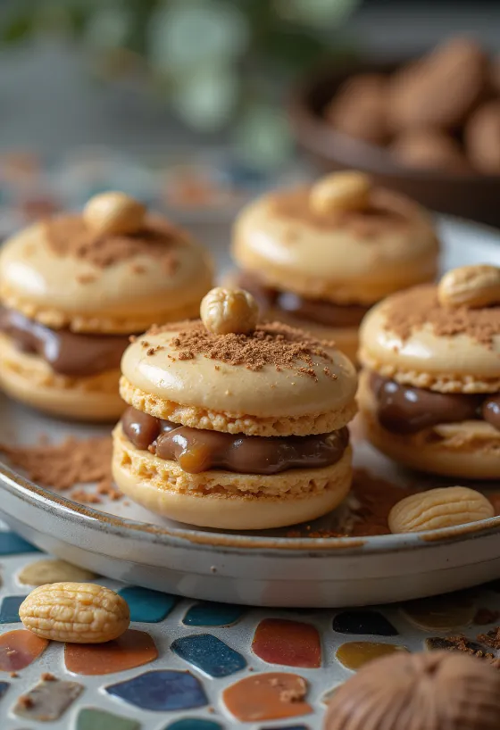 Perfecte macaron met chocolade en pinda vulling
