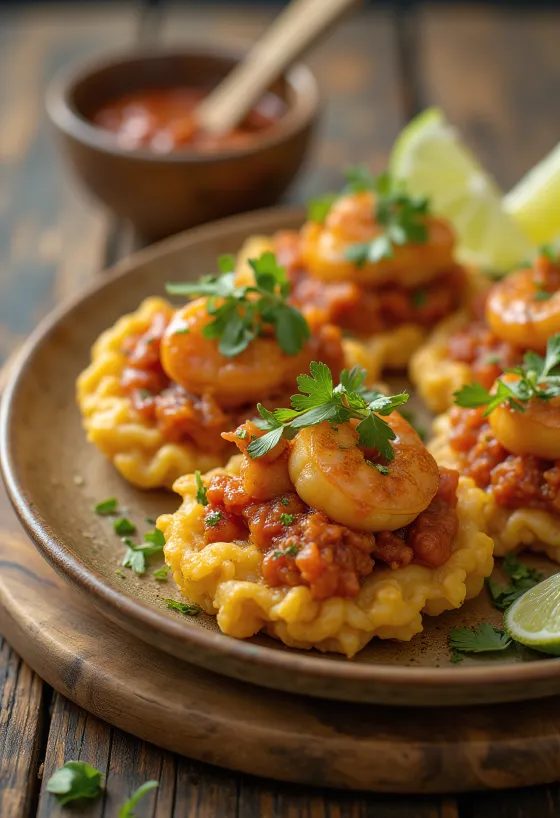 Acarajé met garnalen en zwarte bonen, geserveerd als goudbruine gefrituurde balletjes