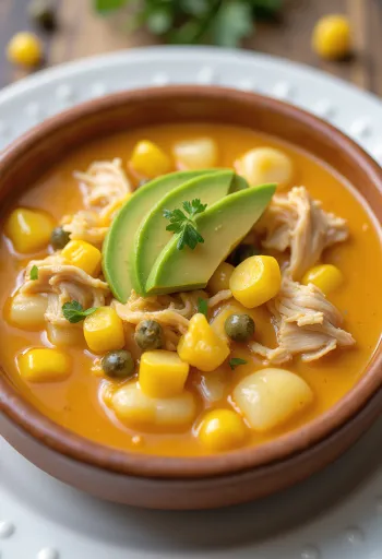 Ajiaco met kip geserveerd